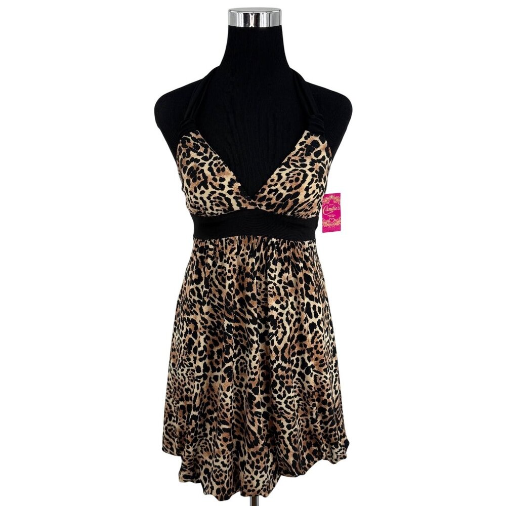 Vintage NWT Candies Leopard Halter Mini Dress S| Y2K Bimbocore McBling Fairycore - Picture 2 of 16
